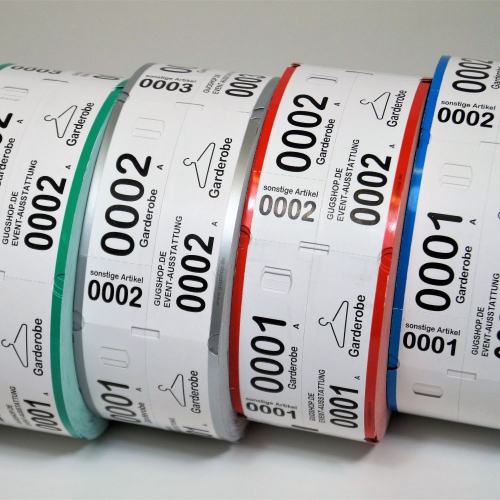 Preview: Garderobenmarken Papier auf Rolle - Logodruck - drei Abschnitte perforiert